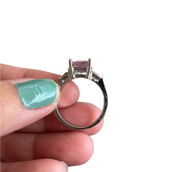 Pink Rectangular Center Stone with Rhinestone Baguettes - Picture 7 of 8